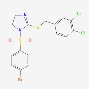 molecular formula C16H13BrCl2N2O2S2 B2805755 1-(4-Bromophenyl)sulfonyl-2-[(3,4-dichlorophenyl)methylsulfanyl]-4,5-dihydroimidazole CAS No. 868218-41-1