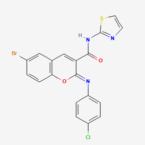 molecular formula C19H11BrClN3O2S B2805757 (2Z)-6-bromo-2-[(4-chlorophenyl)imino]-N-(1,3-thiazol-2-yl)-2H-chromene-3-carboxamide CAS No. 688767-77-3