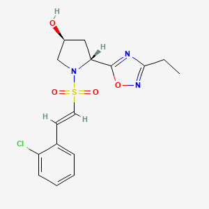 molecular formula C16H18ClN3O4S B2805761 (3S,5R)-1-[(E)-2-(2-Chlorophenyl)ethenyl]sulfonyl-5-(3-ethyl-1,2,4-oxadiazol-5-yl)pyrrolidin-3-ol CAS No. 2223290-65-9