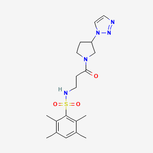 molecular formula C19H27N5O3S B2805769 N-(3-(3-(1H-1,2,3-三唑-1-基)吡咯啉-1-基)-3-氧代丙基)-2,3,5,6-四甲基苯磺酰胺 CAS No. 1795304-37-8