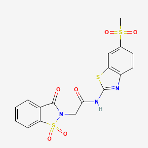 molecular formula C17H13N3O6S3 B2805809 2-(1,1-dioxido-3-oxobenzo[d]isothiazol-2(3H)-yl)-N-(6-(methylsulfonyl)benzo[d]thiazol-2-yl)acetamide CAS No. 899995-65-4