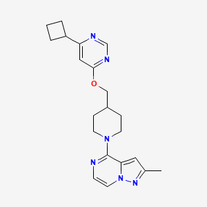 molecular formula C21H26N6O B2805813 4-[4-[(6-Cyclobutylpyrimidin-4-yl)oxymethyl]piperidin-1-yl]-2-methylpyrazolo[1,5-a]pyrazine CAS No. 2415453-76-6