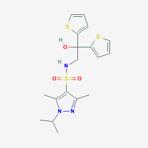 molecular formula C18H23N3O3S3 B2805820 N-(2-hydroxy-2,2-di(thiophen-2-yl)ethyl)-1-isopropyl-3,5-dimethyl-1H-pyrazole-4-sulfonamide CAS No. 2034335-07-2