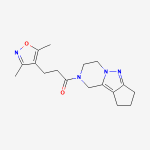molecular formula C17H22N4O2 B2805824 3-(3,5-二甲基异噁唑-4-基)-1-(3,4,8,9-四氢-1H-环戊[3,4]吡唑-2(7H)-基)丙酮 CAS No. 2034553-48-3