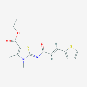 molecular formula C15H16N2O3S2 B2805866 ethyl (2Z)-3,4-dimethyl-2-{[(2E)-3-(thiophen-2-yl)prop-2-enoyl]imino}-2,3-dihydro-1,3-thiazole-5-carboxylate CAS No. 393838-98-7