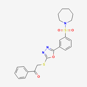 molecular formula C22H23N3O4S2 B2805867 2-((5-(3-(Azepan-1-ylsulfonyl)phenyl)-1,3,4-oxadiazol-2-yl)thio)-1-phenylethanone CAS No. 912906-42-4