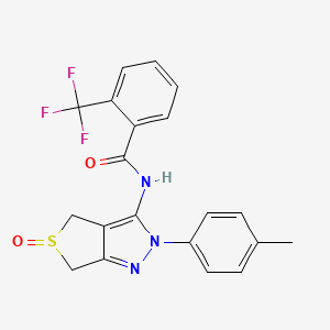 molecular formula C20H16F3N3O2S B2805868 N-(5-oxido-2-(p-tolyl)-4,6-dihydro-2H-thieno[3,4-c]pyrazol-3-yl)-2-(trifluoromethyl)benzamide CAS No. 1020247-26-0