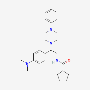 molecular formula C26H36N4O B2805930 N-{2-[4-(dimethylamino)phenyl]-2-(4-phenylpiperazin-1-yl)ethyl}cyclopentanecarboxamide CAS No. 946218-63-9