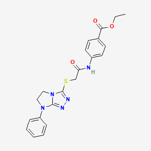 molecular formula C21H21N5O3S B2805932 ethyl 4-[2-({7-phenyl-5H,6H,7H-imidazo[2,1-c][1,2,4]triazol-3-yl}sulfanyl)acetamido]benzoate CAS No. 923233-30-1