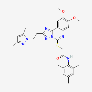 molecular formula C29H33N7O3S B2805944 2-({2-[2-(3,5-dimethyl-1H-pyrazol-1-yl)ethyl]-8,9-dimethoxy-[1,2,4]triazolo[1,5-c]quinazolin-5-yl}sulfanyl)-N-(2,4,6-trimethylphenyl)acetamide CAS No. 1020048-24-1