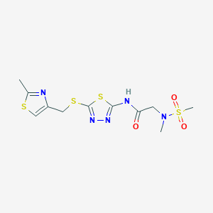 molecular formula C11H15N5O3S4 B2805980 2-(N-methylmethylsulfonamido)-N-(5-(((2-methylthiazol-4-yl)methyl)thio)-1,3,4-thiadiazol-2-yl)acetamide CAS No. 1251542-79-6