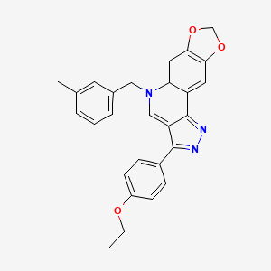 molecular formula C27H23N3O3 B2806063 5-(4-Ethoxyphenyl)-8-[(3-methylphenyl)methyl]-12,14-dioxa-3,4,8-triazatetracyclo[7.7.0.0^{2,6}.0^{11,15}]hexadeca-1(16),2,4,6,9,11(15)-hexaene CAS No. 866339-87-9