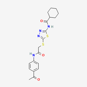 molecular formula C19H22N4O3S2 B2806251 N-[5-({[(4-acetylphenyl)carbamoyl]methyl}sulfanyl)-1,3,4-thiadiazol-2-yl]cyclohexanecarboxamide CAS No. 868972-91-2