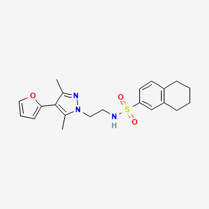 molecular formula C21H25N3O3S B2806262 N-(2-(4-(furan-2-yl)-3,5-dimethyl-1H-pyrazol-1-yl)ethyl)-5,6,7,8-tetrahydronaphthalene-2-sulfonamide CAS No. 2034329-21-8