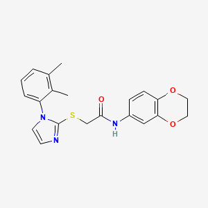 molecular formula C21H21N3O3S B2806263 N-(2,3-dihydro-1,4-benzodioxin-6-yl)-2-{[1-(2,3-dimethylphenyl)-1H-imidazol-2-yl]sulfanyl}acetamide CAS No. 851131-58-3
