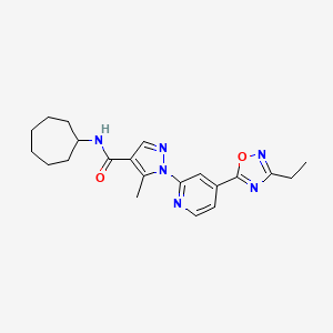 molecular formula C21H26N6O2 B2806267 N-cycloheptyl-1-[4-(3-ethyl-1,2,4-oxadiazol-5-yl)pyridin-2-yl]-5-methyl-1H-pyrazole-4-carboxamide CAS No. 1251631-57-8