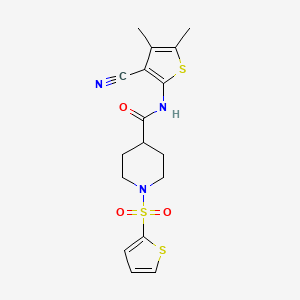 molecular formula C17H19N3O3S3 B2806344 N-(3-cyano-4,5-dimethylthiophen-2-yl)-1-(thiophen-2-ylsulfonyl)piperidine-4-carboxamide CAS No. 899732-17-3