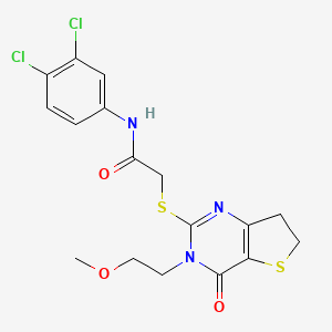 molecular formula C17H17Cl2N3O3S2 B2806365 N-(3,4-dichlorophenyl)-2-((3-(2-methoxyethyl)-4-oxo-3,4,6,7-tetrahydrothieno[3,2-d]pyrimidin-2-yl)thio)acetamide CAS No. 893372-53-7