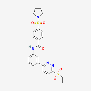 molecular formula C23H24N4O5S2 B2806366 N-{3-[6-(ethanesulfonyl)pyridazin-3-yl]phenyl}-4-(pyrrolidine-1-sulfonyl)benzamide CAS No. 1005307-55-0