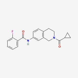 molecular formula C20H19FN2O2 B2806368 N-(2-(cyclopropanecarbonyl)-1,2,3,4-tetrahydroisoquinolin-7-yl)-2-fluorobenzamide CAS No. 955712-45-5