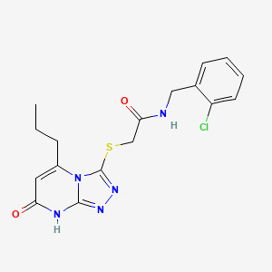 molecular formula C17H18ClN5O2S B2806397 N-(2-chlorobenzyl)-2-((7-oxo-5-propyl-7,8-dihydro-[1,2,4]triazolo[4,3-a]pyrimidin-3-yl)thio)acetamide CAS No. 895006-46-9