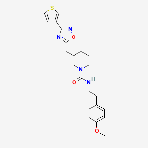 molecular formula C22H26N4O3S B2806446 N-(4-methoxyphenethyl)-3-((3-(thiophen-3-yl)-1,2,4-oxadiazol-5-yl)methyl)piperidine-1-carboxamide CAS No. 1788682-00-7