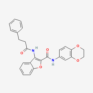 molecular formula C26H22N2O5 B2806494 N-(2,3-dihydro-1,4-benzodioxin-6-yl)-3-(3-phenylpropanamido)-1-benzofuran-2-carboxamide CAS No. 888468-54-0
