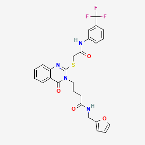 molecular formula C26H23F3N4O4S B2806512 N-[(furan-2-yl)methyl]-4-{4-oxo-2-[({[3-(trifluoromethyl)phenyl]carbamoyl}methyl)sulfanyl]-3,4-dihydroquinazolin-3-yl}butanamide CAS No. 451465-24-0