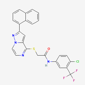 molecular formula C25H16ClF3N4OS B2806542 N-[4-CHLORO-3-(TRIFLUOROMETHYL)PHENYL]-2-{[2-(NAPHTHALEN-1-YL)PYRAZOLO[1,5-A]PYRAZIN-4-YL]SULFANYL}ACETAMIDE CAS No. 1223764-27-9