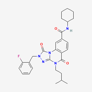 molecular formula C28H32FN5O3 B2806558 N-cyclohexyl-2-(2-fluorobenzyl)-4-(3-methylbutyl)-1,5-dioxo-1,2,4,5-tetrahydro[1,2,4]triazolo[4,3-a]quinazoline-8-carboxamide CAS No. 1223969-30-9