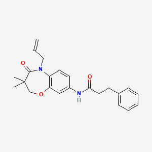 molecular formula C23H26N2O3 B2806575 N-(5-allyl-3,3-dimethyl-4-oxo-2,3,4,5-tetrahydrobenzo[b][1,4]oxazepin-8-yl)-3-phenylpropanamide CAS No. 921524-87-0