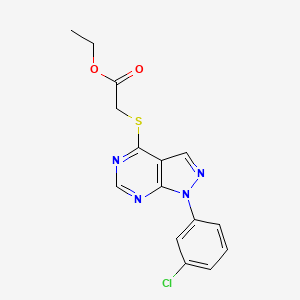 molecular formula C15H13ClN4O2S B2806745 ethyl 2-{[1-(3-chlorophenyl)-1H-pyrazolo[3,4-d]pyrimidin-4-yl]sulfanyl}acetate CAS No. 893921-49-8