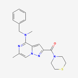 molecular formula C20H23N5OS B2806752 N-Benzyl-N,6-dimethyl-2-(thiomorpholine-4-carbonyl)pyrazolo[1,5-A]pyrazin-4-amine CAS No. 1775348-94-1