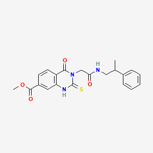 molecular formula C21H21N3O4S B2806763 Methyl 4-oxo-3-(2-oxo-2-((2-phenylpropyl)amino)ethyl)-2-thioxo-1,2,3,4-tetrahydroquinazoline-7-carboxylate CAS No. 1021225-73-9