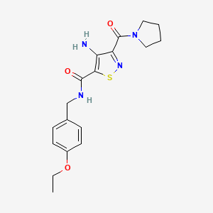 molecular formula C18H22N4O3S B2806771 4-amino-N-[(4-ethoxyphenyl)methyl]-3-(pyrrolidine-1-carbonyl)-1,2-thiazole-5-carboxamide CAS No. 1286732-61-3