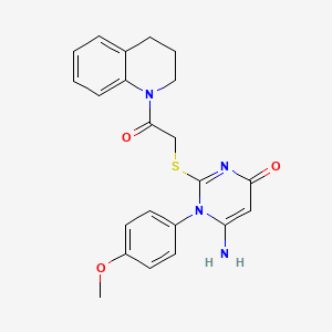molecular formula C22H22N4O3S B2806780 6-amino-1-(4-methoxyphenyl)-2-{[2-oxo-2-(1,2,3,4-tetrahydroquinolin-1-yl)ethyl]sulfanyl}-1,4-dihydropyrimidin-4-one CAS No. 872629-95-3