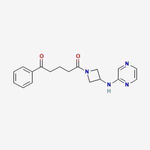 molecular formula C18H20N4O2 B2806830 1-Phenyl-5-(3-(pyrazin-2-ylamino)azetidin-1-yl)pentane-1,5-dione CAS No. 2309805-69-2