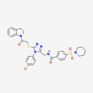 molecular formula C31H31BrN6O4S2 B2806859 N-{[4-(4-bromophenyl)-5-{[2-(2,3-dihydro-1H-indol-1-yl)-2-oxoethyl]sulfanyl}-4H-1,2,4-triazol-3-yl]methyl}-4-(piperidine-1-sulfonyl)benzamide CAS No. 310449-68-4