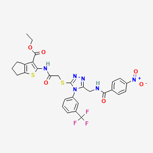 ethyl 2-(2-((5-((4-nitrobenzamido)methyl)-4-(3-(trifluoromethyl)phenyl)-4H-1,2,4-triazol-3-yl)thio)acetamido)-5,6-dihydro-4H-cyclopenta[b]thiophene-3-carboxylate