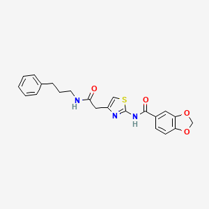 molecular formula C22H21N3O4S B2807014 N-(4-{[(3-phenylpropyl)carbamoyl]methyl}-1,3-thiazol-2-yl)-2H-1,3-benzodioxole-5-carboxamide CAS No. 1005295-42-0