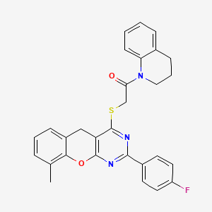 1-(3,4-dihydroquinolin-1(2H)-yl)-2-((2-(4-fluorophenyl)-9-methyl-5H-chromeno[2,3-d]pyrimidin-4-yl)thio)ethanone