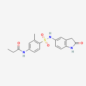 molecular formula C18H19N3O4S B2807063 N-(3-methyl-4-(N-(2-oxoindolin-5-yl)sulfamoyl)phenyl)propionamide CAS No. 921812-37-5