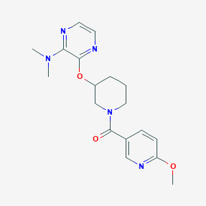 molecular formula C18H23N5O3 B2807071 (3-((3-(Dimethylamino)pyrazin-2-yl)oxy)piperidin-1-yl)(6-methoxypyridin-3-yl)methanone CAS No. 2034503-00-7