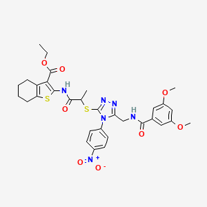 ethyl 2-(2-((5-((3,5-dimethoxybenzamido)methyl)-4-(4-nitrophenyl)-4H-1,2,4-triazol-3-yl)thio)propanamido)-4,5,6,7-tetrahydrobenzo[b]thiophene-3-carboxylate