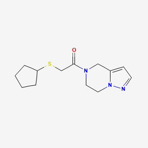 molecular formula C13H19N3OS B2807108 2-(cyclopentylthio)-1-(6,7-dihydropyrazolo[1,5-a]pyrazin-5(4H)-yl)ethanone CAS No. 2034263-97-1