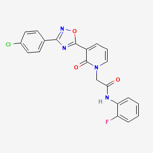 molecular formula C21H14ClFN4O3 B2807109 2-(3-(3-(4-chlorophenyl)-1,2,4-oxadiazol-5-yl)-2-oxopyridin-1(2H)-yl)-N-(2-fluorophenyl)acetamide CAS No. 1105214-76-3