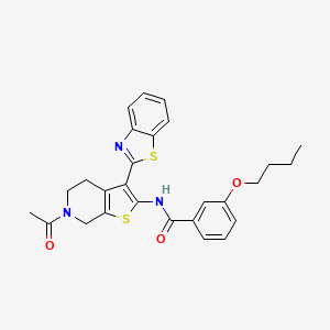 molecular formula C27H27N3O3S2 B2807196 N-(6-acetyl-3-(benzo[d]thiazol-2-yl)-4,5,6,7-tetrahydrothieno[2,3-c]pyridin-2-yl)-3-butoxybenzamide CAS No. 864859-68-7