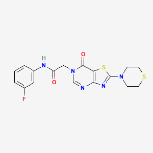 molecular formula C17H16FN5O2S2 B2807210 N-(3-fluorophenyl)-2-[7-oxo-2-(thiomorpholin-4-yl)-6H,7H-[1,3]thiazolo[4,5-d]pyrimidin-6-yl]acetamide CAS No. 1223845-69-9
