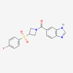 molecular formula C17H14FN3O3S B2807217 (1H-benzo[d]imidazol-5-yl)(3-((4-fluorophenyl)sulfonyl)azetidin-1-yl)methanone CAS No. 1706144-18-4