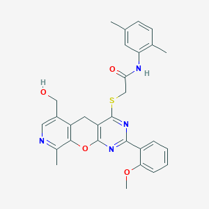 N-(2,5-dimethylphenyl)-2-((6-(hydroxymethyl)-2-(2-methoxyphenyl)-9-methyl-5H-pyrido[4',3':5,6]pyrano[2,3-d]pyrimidin-4-yl)thio)acetamide